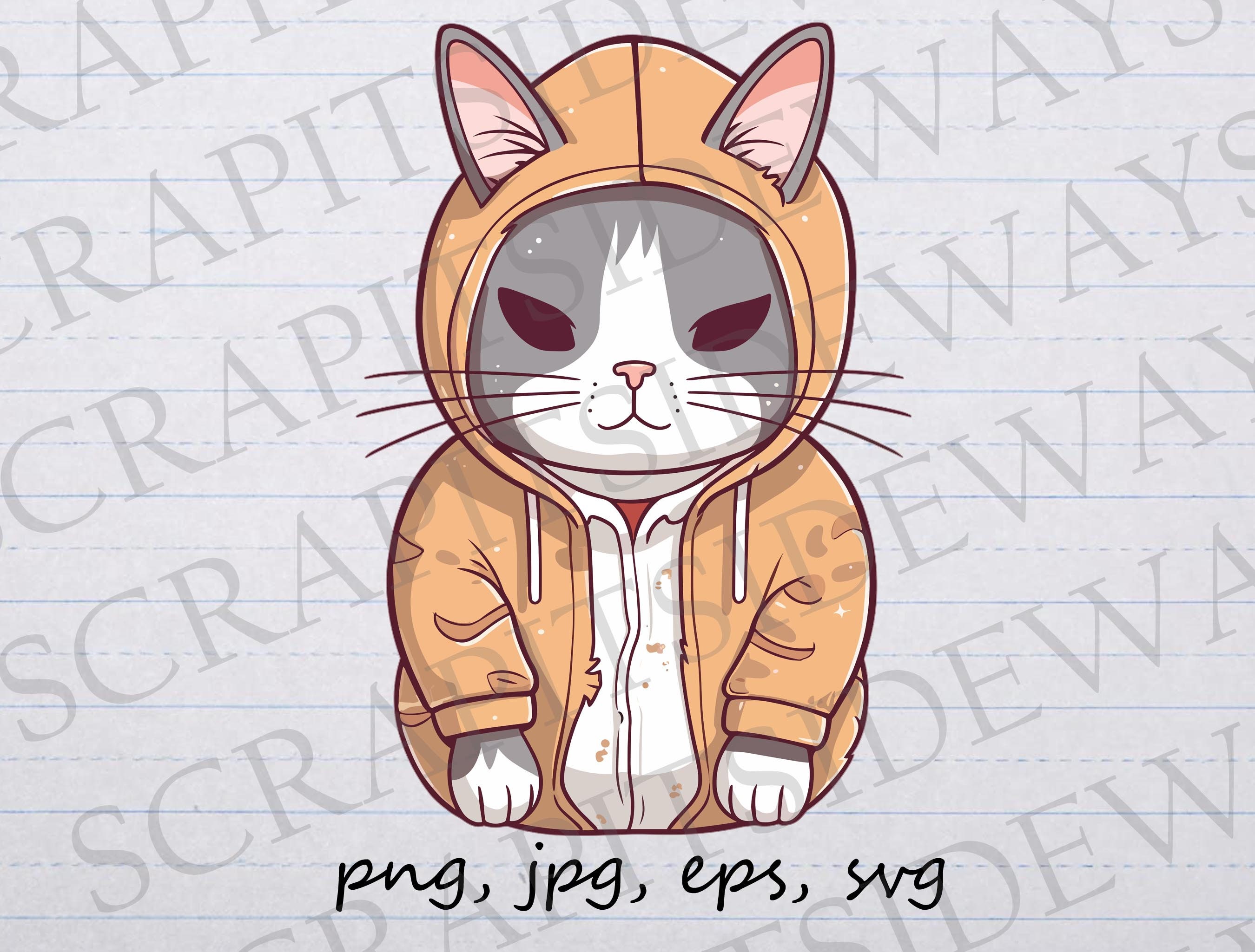 Cat in a Hoodie Clipart Vector Graphic Svg Png Jpg Eps Cute - Etsy