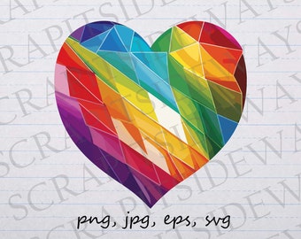 Rainbow heart clip art clipart vector graphic svg png jpg eps, colorful heart, gay pride heart, mosaic heart