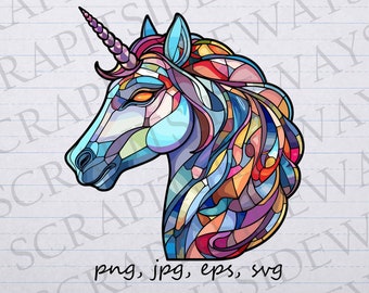 Stained glass Unicorn clip art clipart vector graphic svg png jpg eps mosaic unicorn, colorful unicorn