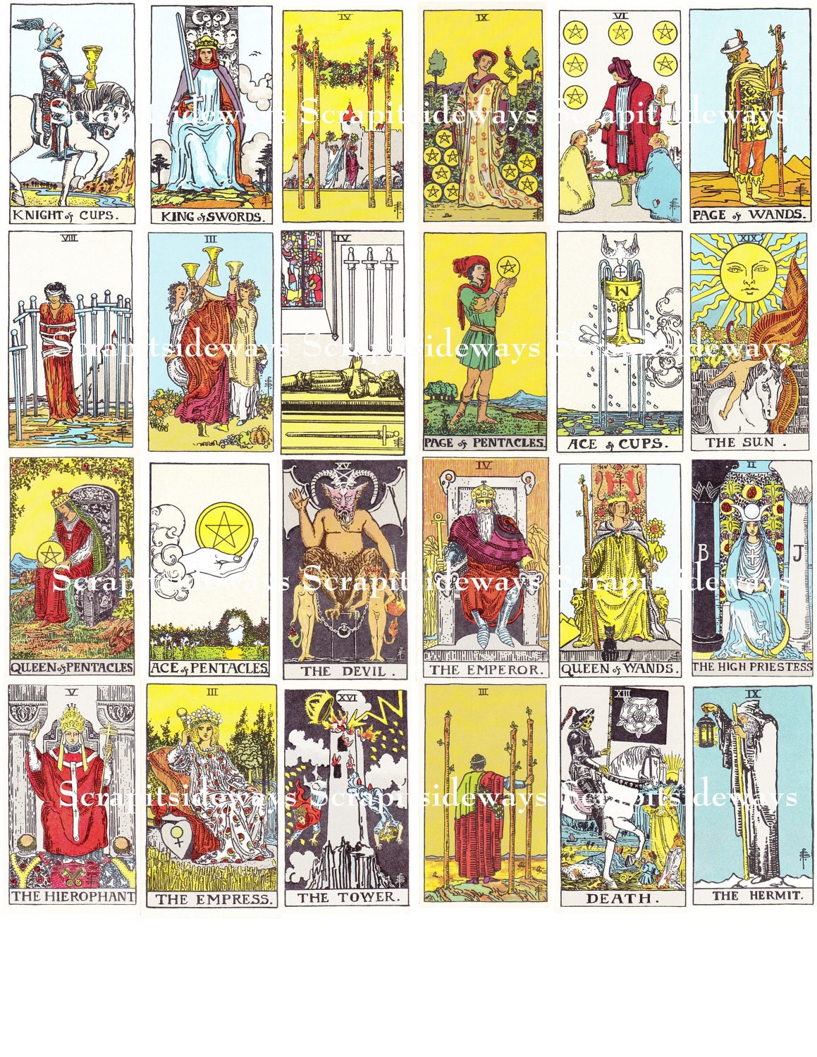 Set of 78 Rider Waite Tarot Cards Digital Collage Sheet Etsy