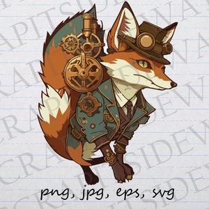 Steampunk Fox clipart vector graphic svg png jpg eps cute fox fox in clothes