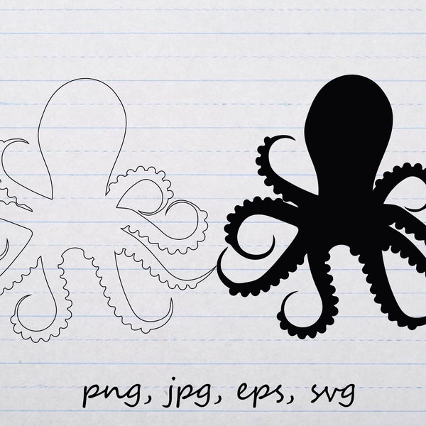 octopus silhouette clipart vector graphic Digital stamp svg png jpg ocean beach sea nautical birthday