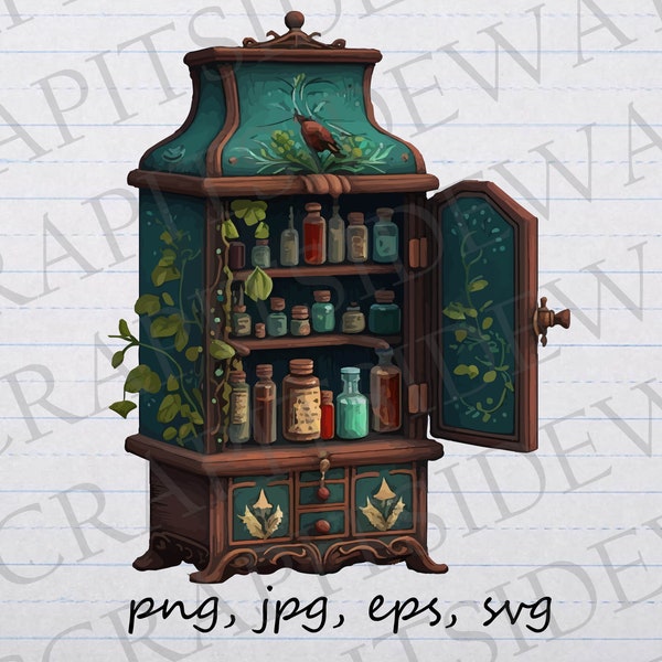 Vintage Apothecary cabinet 2 clipart vector graphic svg png jpg eps potions spells medicine