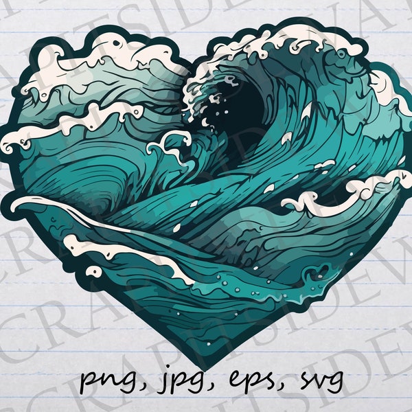 Heart made of Waves vector graphic svg png jpg eps ocean beach sea