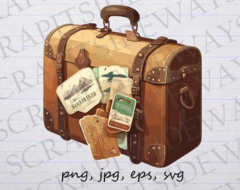 Vintage luggage clipart vector graphic svg png jpg eps baggage travel t-shirt design sticker design