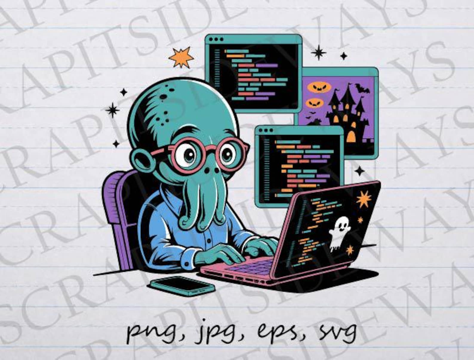 Cthulhu Programmer Clipart, Programming Graphic, SVG PNG Jpg Eps ...