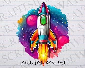 Rainbow rocket ship clip art clipart vector graphic svg png jpg eps, space ship, spaceship, space shuttle, colorful rocket ship