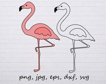 set flamingo vogels silhouet overzicht clipart vectorafbeelding digitale stempel svg png jpg eps dxf cricut snijden bestand strand tropisch