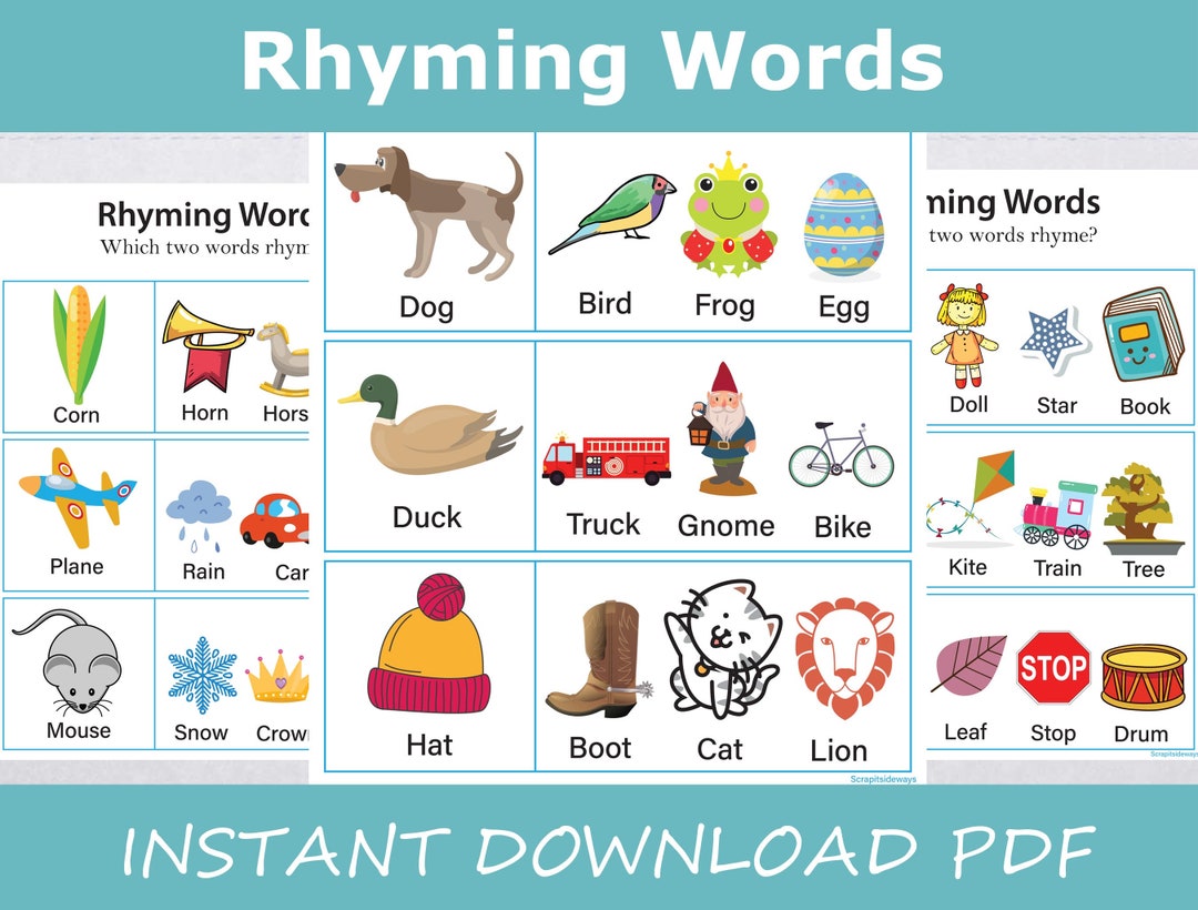 3 Page Rhyming Words Worksheet Printable Instant Download - Etsy