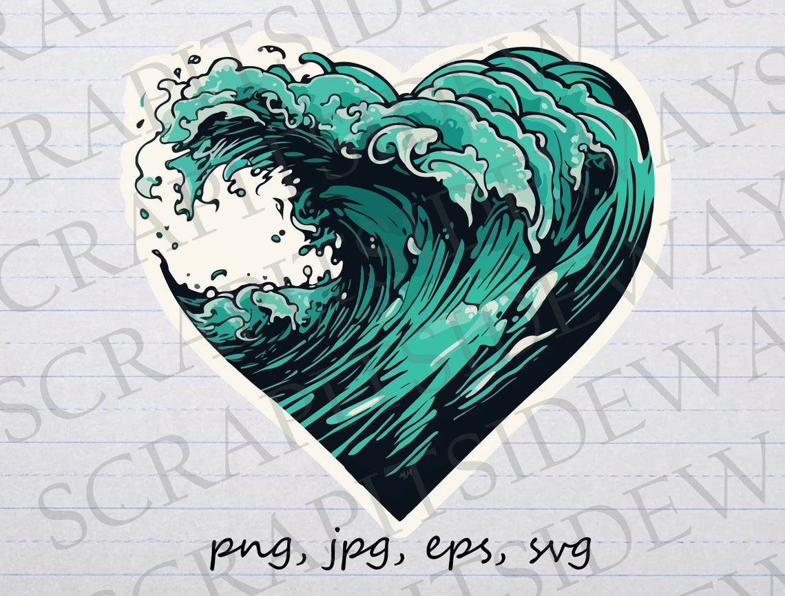 Heart Wave Vector Graphic Svg Png Jpg Eps Ocean Beach Sea - Etsy