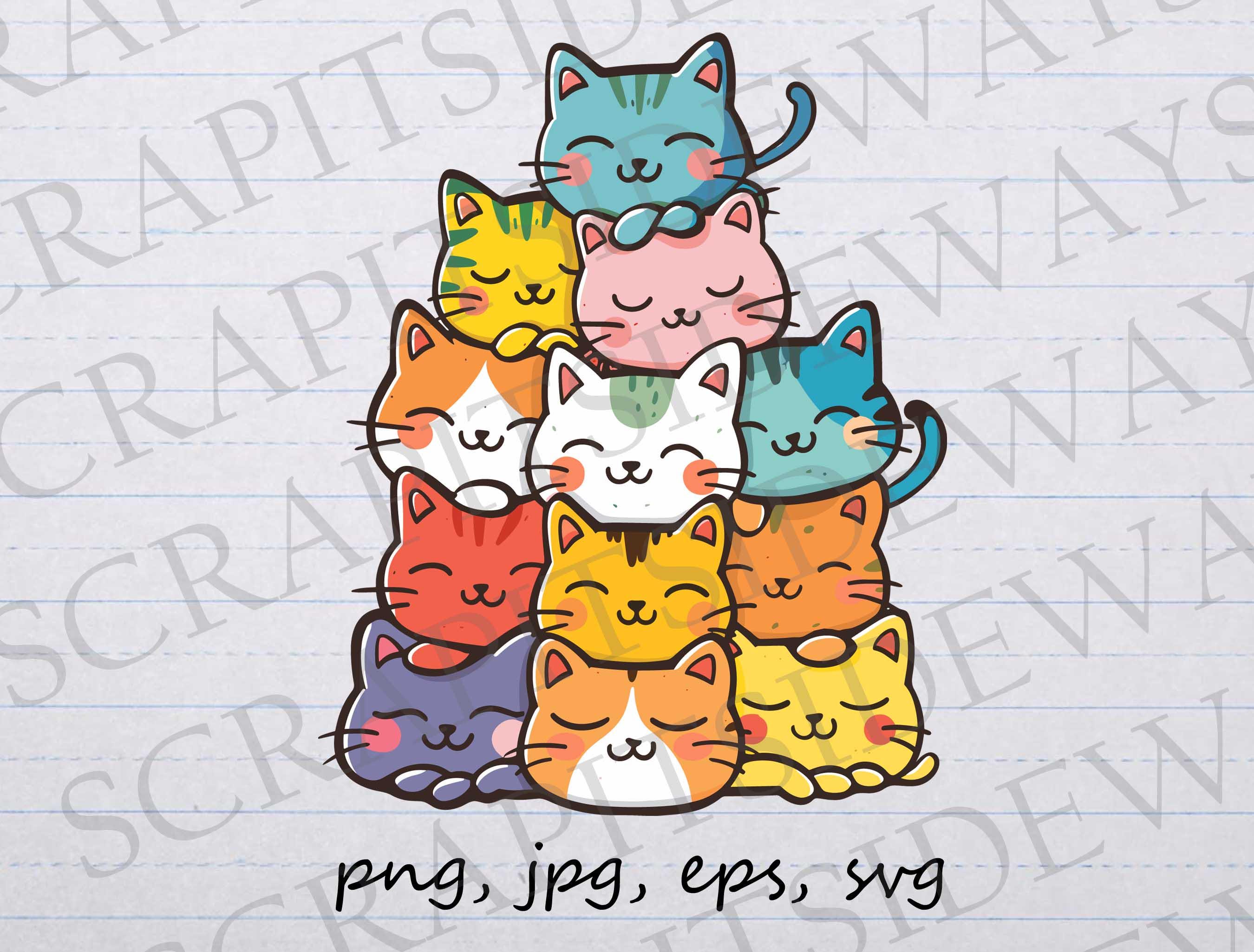 Cute Stack of Cats Clip Art Clipart Vector Graphic Svg Png Jpg Eps ...