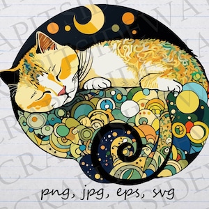 Gustav Klimt style Cat 2 clipart vector graphic svg png jpg eps collage kitty