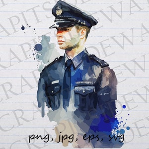 Watercolor police officer clipart vector graphic svg png jpg eps cop first responder officer