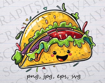 Kawaii Taco Emoji Clip Arts - PNG & EPS - Digital Instant Download
