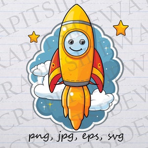 Cute rocket ship clip art clipart vector graphic svg png jpg eps, space ship, spaceship, space shuttle, kids rocket ship, kids space ship