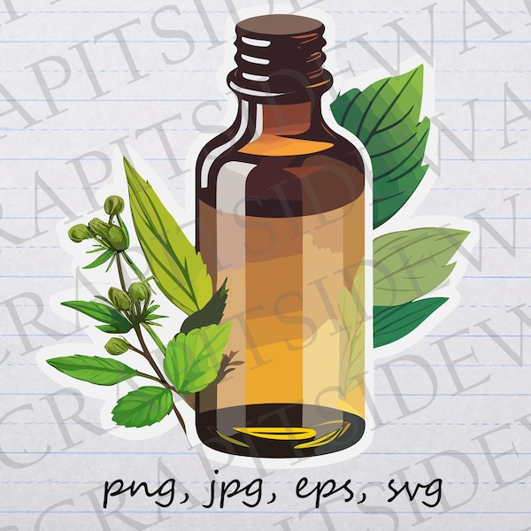 Essential oil bottle clipart vector graphic svg png jpg eps sticker design tincture brown bottle