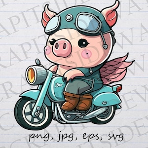 Pig on a motorcycle clipart vector graphic svg png jpg eps cute hog on a hog