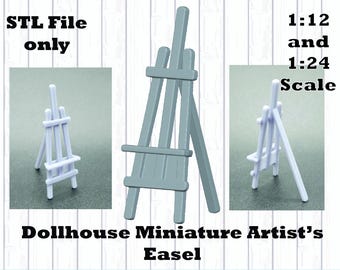 Künstler Staffelei Puppenhaus Miniatur STL-Datei, Harzdruck, 3D Druckdatei, digitaler Download, Maßstab 1:12 und Maßstab 1:24, Maler, Malerei