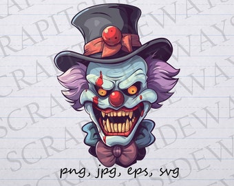Vampire Clown clip art clipart vector graphic svg png jpg eps, Halloween, spooky, horror, scary clown, cartoon clown