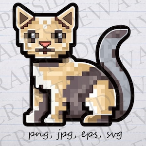 8-Bit Cat clipart vector graphic svg png jpg eps kitten vintage video game style 8 bit pixel art pixel cat
