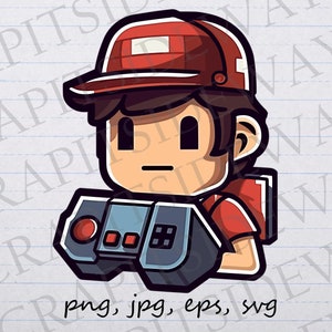 8-Bit Gamer Clipart Vektorgrafik svg png jpg eps Vintage Videospiel Gamer Junge Videospiel Spieler