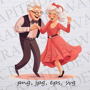 Leuk oud paar dansen clipart vectorafbeelding svg png jpg eps opa bejaarde echtpaar oma t-shirt ontwerp sticker ontwerp