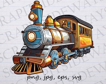 train Engine clip art clipart vector graphic svg png jpg eps, locomotive, steam engine, boys train, cartoon train