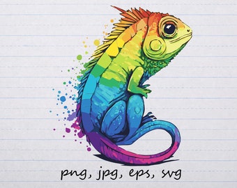 Rainbow Iguana grafica vettoriale svg png jpg eps clipart sublimazione della lucertola