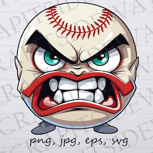 Angry Cartoon Baseball clipart vector graphic svg png jpg eps sports base ball Mad baseball fierce baseball
