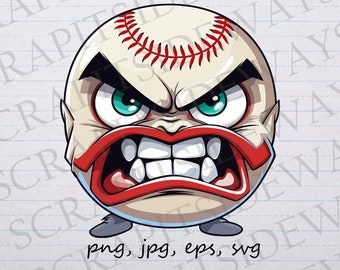 Angry Cartoon Baseball clipart vector graphic svg png jpg eps sports base ball Mad baseball fierce baseball