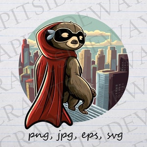 Super hero sloth clipart vector graphic svg png jpg eps mighty sloth