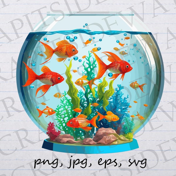 Aquarium Fish tank clipart vector graphic svg png jpg eps fish colorful goldfish