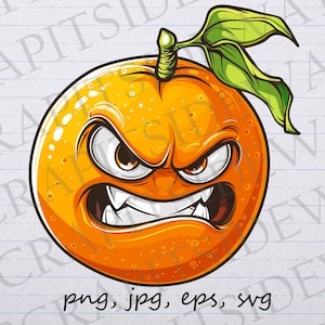 Naranja enojado clipart vector gráfico svg png jpg eps comida divertida naranja divertida naranja loca naranja gruñón