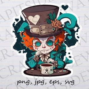 Oscuro sombrerero loco clipart vector gráfico svg png jpg eps alicia en el país de las maravillas aterrador espeluznante