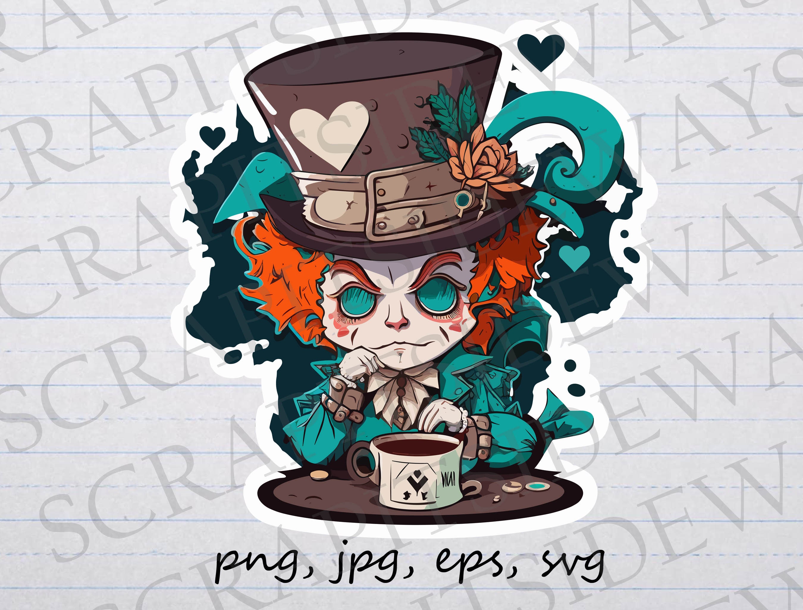Dark Mad Hatter Clipart Vector Graphic Svg Png Jpg Eps Alice in