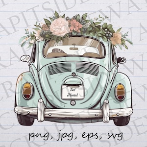 Clip art clipart auto appena sposata grafica vettoriale svg png jpg eps, auto per matrimonio, fuga per matrimonio, appena sposati, auto per matrimonio
