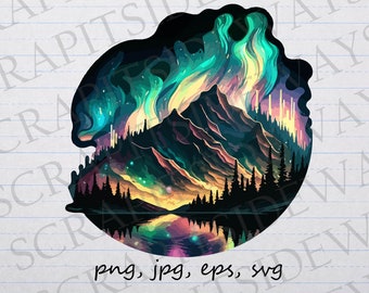Northern lights clipart vector graphic svg png jpg eps northern scene mountains