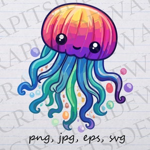 Cute jellyfish clipart vector graphic svg png jpg eps under the sea sea life ocean rainbow jelly fish