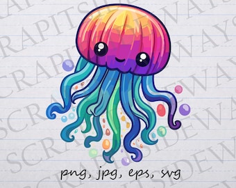 Cute jellyfish clipart vector graphic svg png jpg eps under the sea sea life ocean rainbow jelly fish