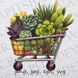 ショッピングカート内の多肉植物 クリップアート ベクター グラフィック SVG PNG JPG EPS サボテン サボテン