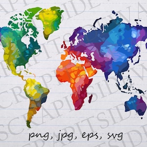 Bunte Karte der Welt Clipart Vektorgrafik svg png jpg eps Weltkarte Regenbogen Karte Reise Globus Trichter