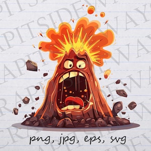 Clip art clipart vettoriale grafica di vulcano arrabbiato svg png jpg eps, vulcano in eruzione, vulcano dei cartoni animati, rabbia, vulcano esplosivo