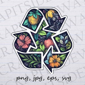Floral recycle symbol clip art clipart vector graphic svg png jpg eps, recycling symbol, save the planet, flower recycle