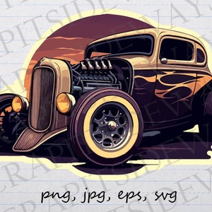 Vintage hot rod clipart vector graphic svg png jpg eps hotrod cool car