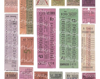 Vintage Bus Tickets Digital Collage Sheet Transportation Ticket Travel Digital Scrapbooking INSTANT DOWNLOAD Printable Images DC-011