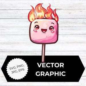 Kawaii Marshmallow on a Stick Clipart | Cute Roasting Marshmallow SVG PNG jpg eps | Campfire Smores Digital Download for Crafts & Stickers