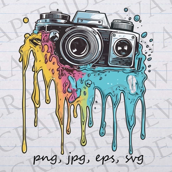 Melting camera clipart vector graphic svg png jpg eps film paint drip camera