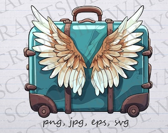 suitcase with wings clip art clipart vector graphic svg png jpg eps baggage, travel, luggage with wings