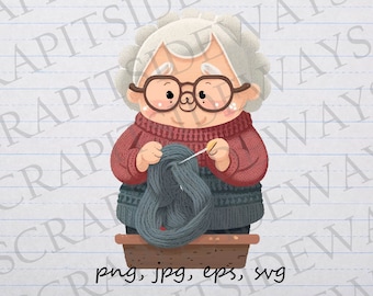 Nonna maglia clipart grafica vettoriale svg png jpg eps maglia vecchia donna
