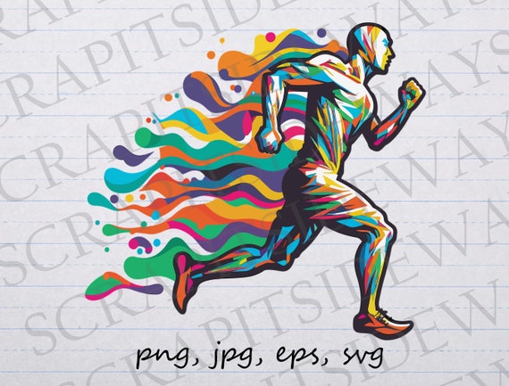 colorful running man clipart vector graphic svg png jpg eps sticker design  t-shirt design runner running sports